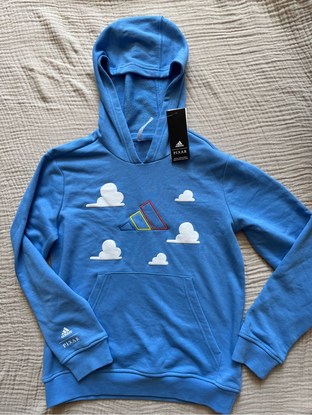 adidas Pixar Kids Light Blue Hoodie with Cloud & Multicolor Logo